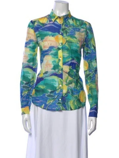 Pre-owned Sézane Printed Long Sleeve Blouse W/ Tags In Blue