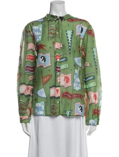 Pre-owned Sézane Printed Long Sleeve Blouse W/ Tags In Green