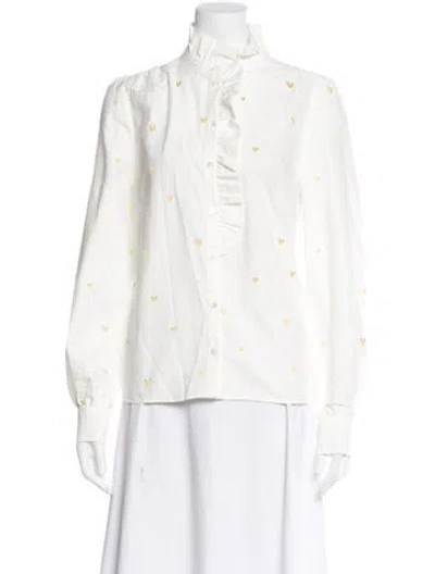 Pre-owned Sézane Printed Long Sleeve Blouse W/ Tags In White