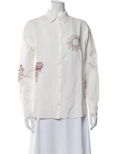 Pre-owned Sézane Printed Long Sleeve Blouse W/ Tags In White