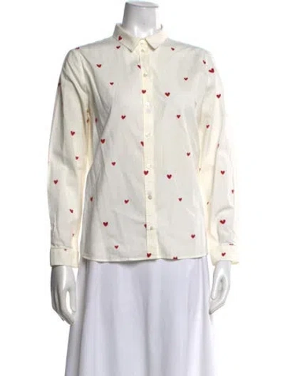 Pre-owned Sézane Printed Long Sleeve Blouse In White