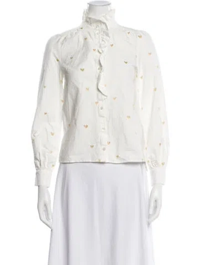 Pre-owned Sézane Printed Long Sleeve Blouse In White