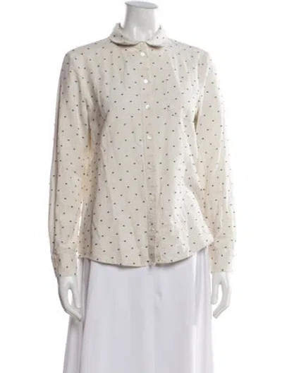 Pre-owned Sézane Printed Long Sleeve Blouse In White