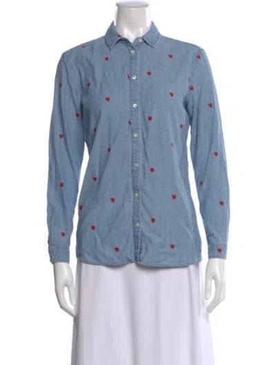 Pre-owned Sézane Printed Long Sleeve Button-up Top In Blue