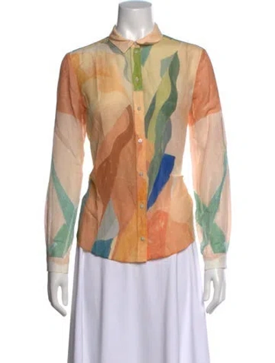 Pre-owned Sézane Printed Long Sleeve Button-up Top In Orange