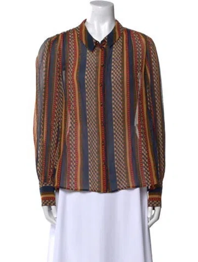 Pre-owned Sézane Printed Long Sleeve Button-up Top W/ Tags In Brown