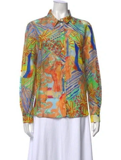 Pre-owned Sézane Printed Long Sleeve Button-up Top W/ Tags In Orange