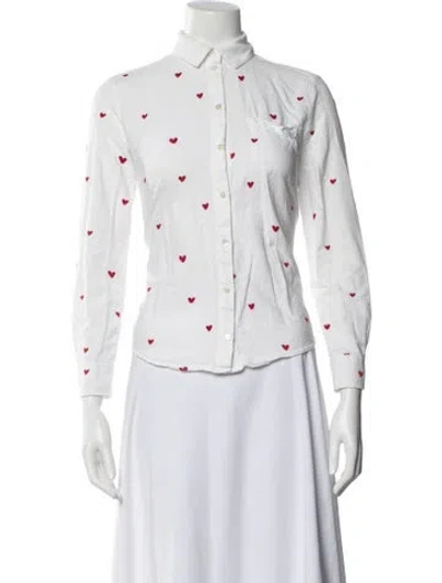 Pre-owned Sézane Printed Long Sleeve Button-up Top In White