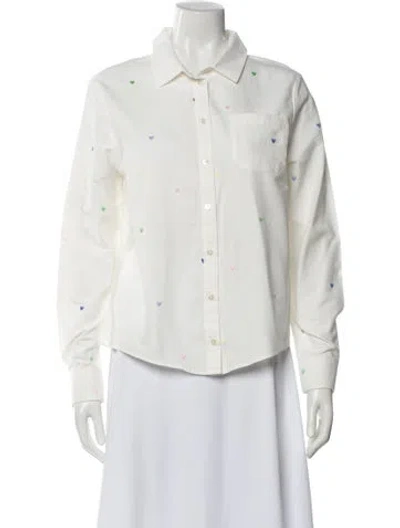 Pre-owned Sézane Printed Long Sleeve Button-up Top In White