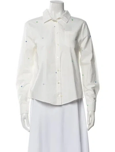 Pre-owned Sézane Printed Long Sleeve Button-up Top In White