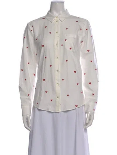 Pre-owned Sézane Printed Long Sleeve Button-up Top In White