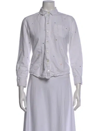 Pre-owned Sézane Printed Long Sleeve Button-up Top In White