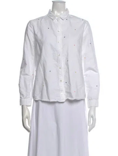 Pre-owned Sézane Printed Long Sleeve Button-up Top In White