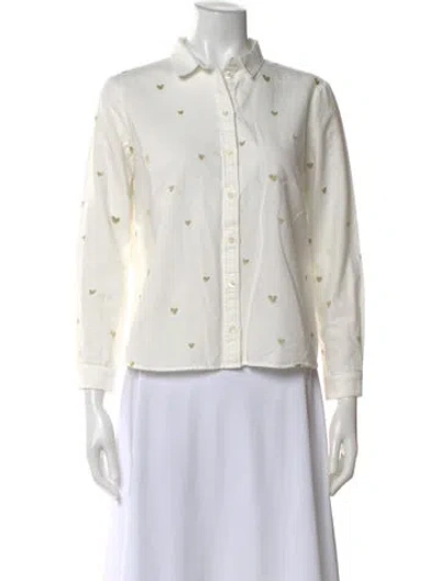 Pre-owned Sézane Printed Long Sleeve Button-up Top In White