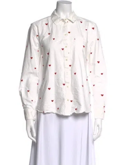 Pre-owned Sézane Printed Long Sleeve Button-up Top In White