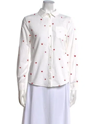 Pre-owned Sézane Printed Long Sleeve Button-up Top In White