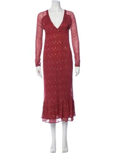 Pre-owned Sézane Printed Midi Length Dress In Red