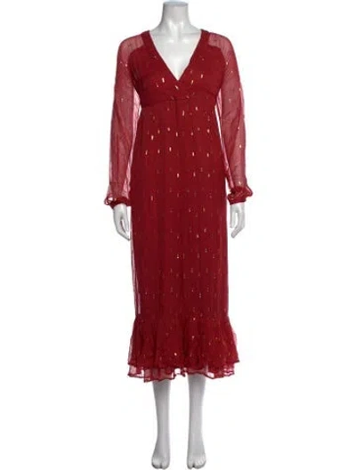 Pre-owned Sézane Printed Midi Length Dress In Red