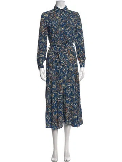 Pre-owned Sézane Printed Midi Length Dress W/ Tags In Blue
