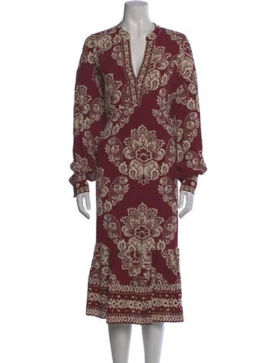 Pre-owned Sézane Printed Midi Length Dress W/ Tags In Burgundy