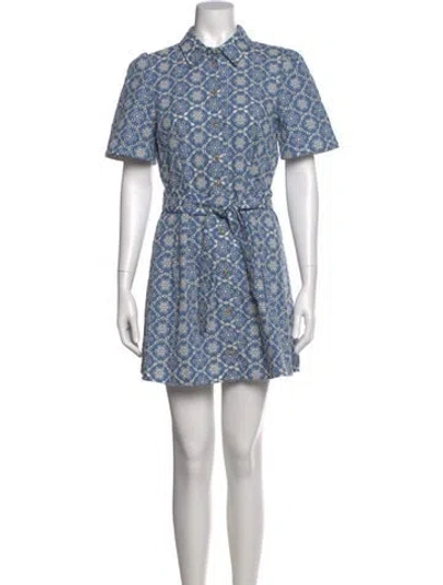 Pre-owned Sézane Printed Mini Dress In Blue