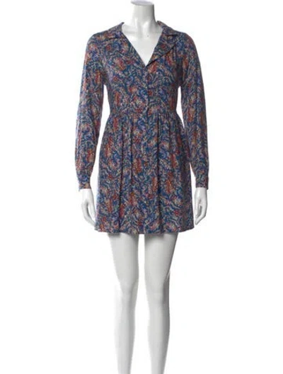 Pre-owned Sézane Printed Mini Dress In Blue