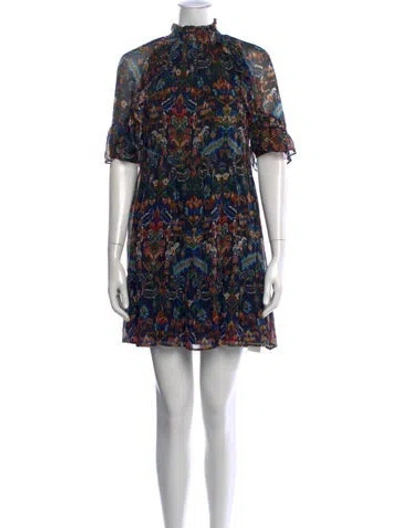 Pre-owned Sézane Printed Mini Dress In Blue