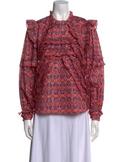 Pre-owned Sézane Printed Mock Neck Blouse