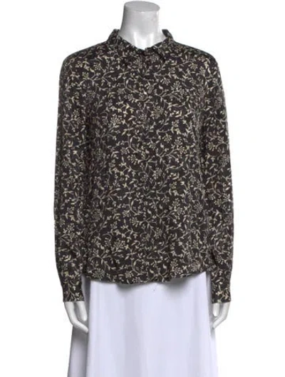 Pre-owned Sézane Printed Mock Neck Blouse In Black