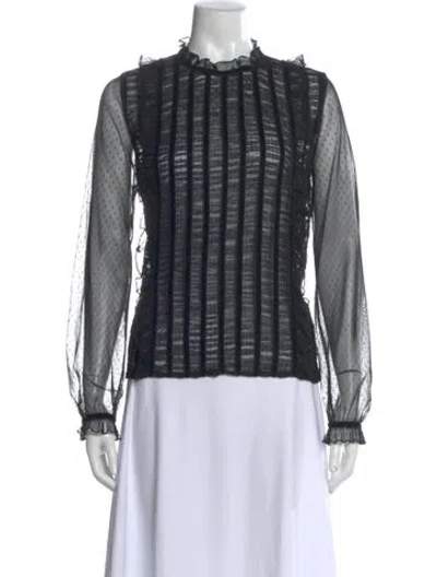 Pre-owned Sézane Printed Mock Neck Blouse In Black