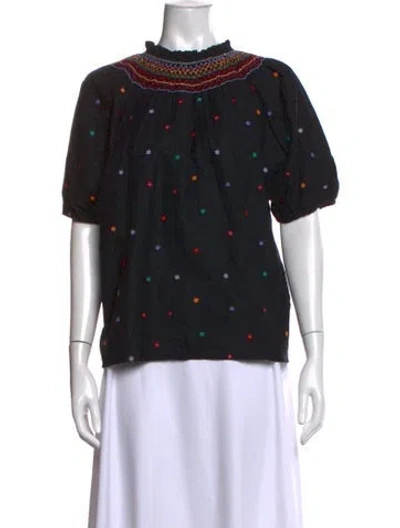 Pre-owned Sézane Printed Mock Neck Blouse In Black