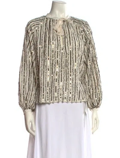 Pre-owned Sézane Printed Mock Neck Blouse In Neutral