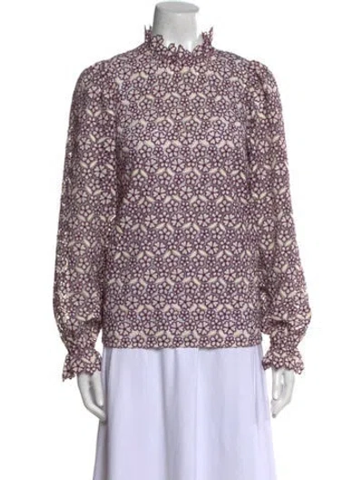 Pre-owned Sézane Printed Mock Neck Blouse In Purple