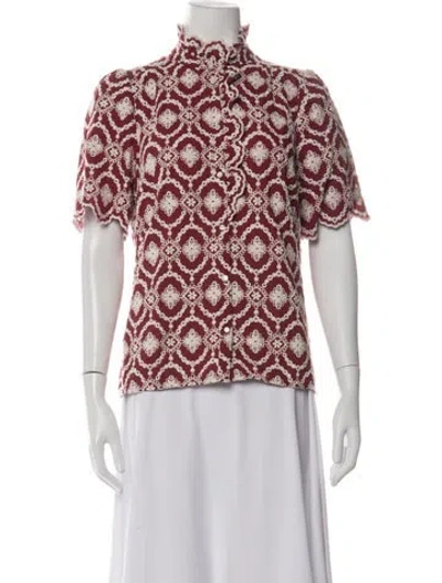 Pre-owned Sézane Printed Mock Neck Blouse In Red