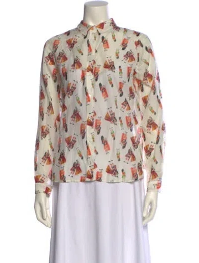 Pre-owned Sézane Printed Mock Neck Blouse W/ Tags In Blue