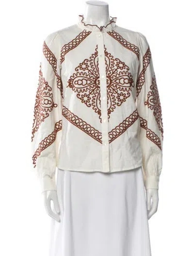 Pre-owned Sézane Printed Mock Neck Blouse In White