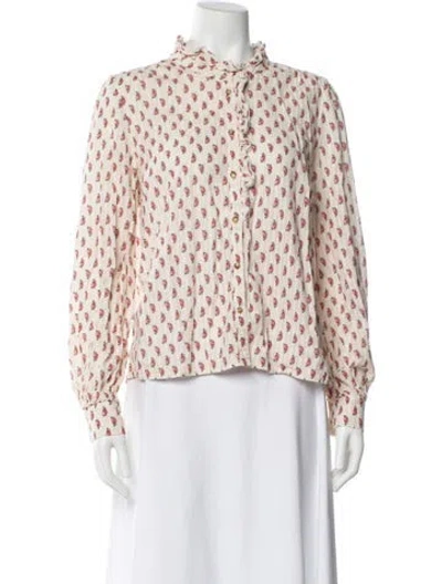 Pre-owned Sézane Printed Mock Neck Blouse In White