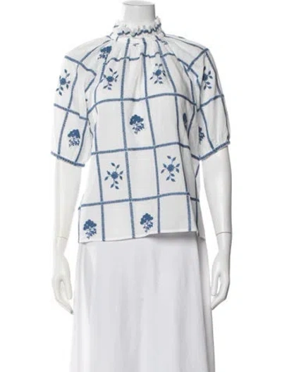 Pre-owned Sézane Printed Mock Neck Blouse In White