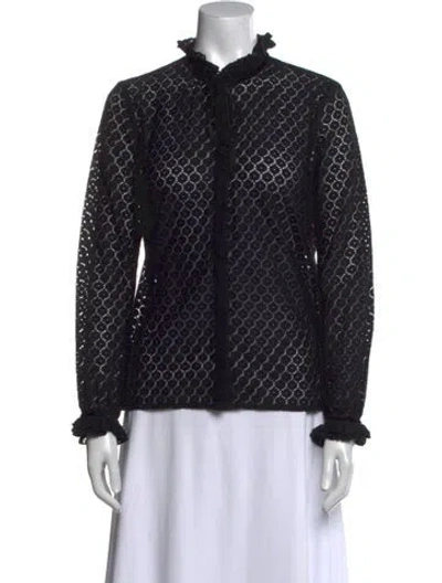 Pre-owned Sézane Printed Mock Neck Button-up Top In Black