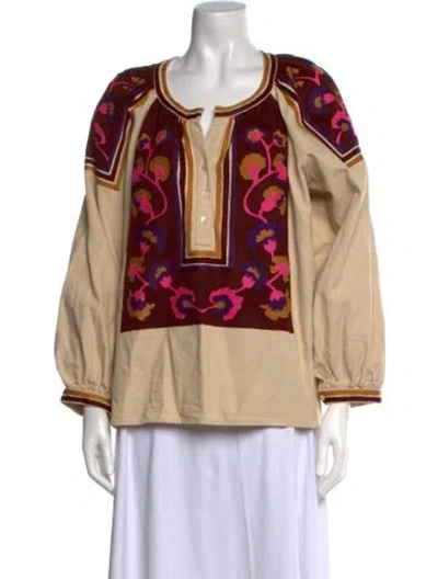 Pre-owned Sézane Printed Scoop Neck Blouse In Neutral