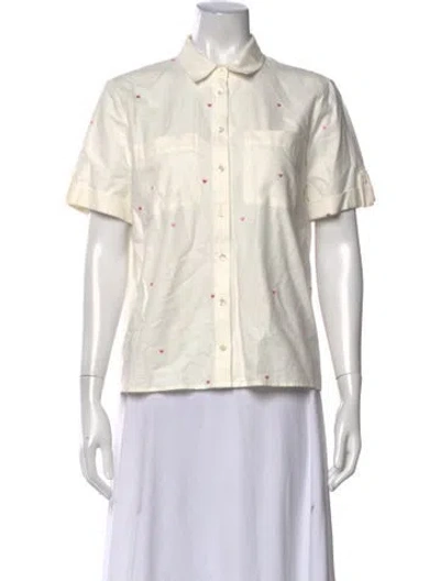 Pre-owned Sézane Printed Short Sleeve Button-up Top In White