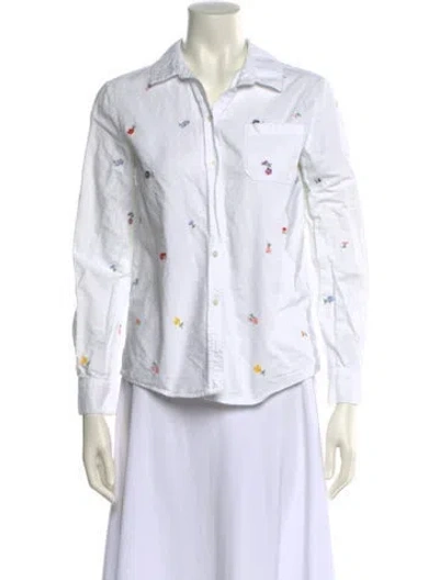 Pre-owned Sézane Printed Three-quarter Sleeve Button-up Top In White