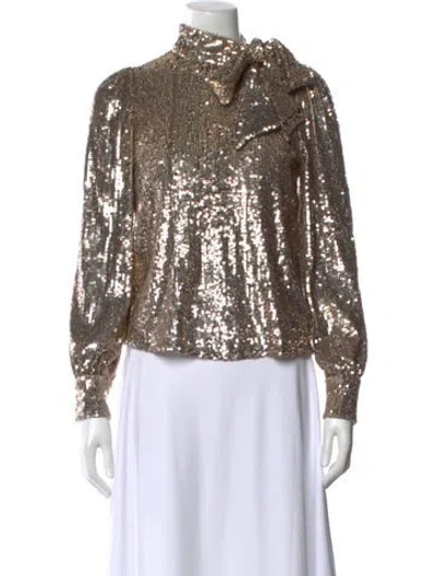 Pre-owned Sézane Printed Tie Neck Blouse In Neutrals