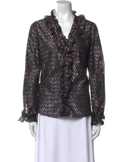 Pre-owned Sézane Printed V-neck Blouse In Black