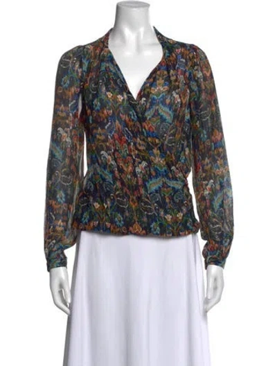 Pre-owned Sézane Printed V-neck Blouse In Black