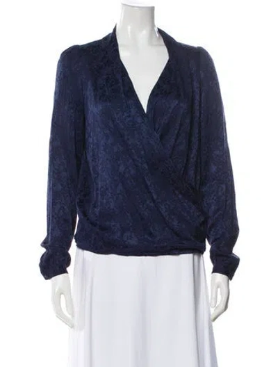 Pre-owned Sézane Printed V-neck Blouse In Blue