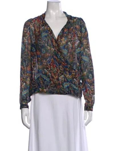 Pre-owned Sézane Printed V-neck Blouse In Blue