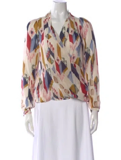 Pre-owned Sézane Printed V-neck Blouse In Neutral