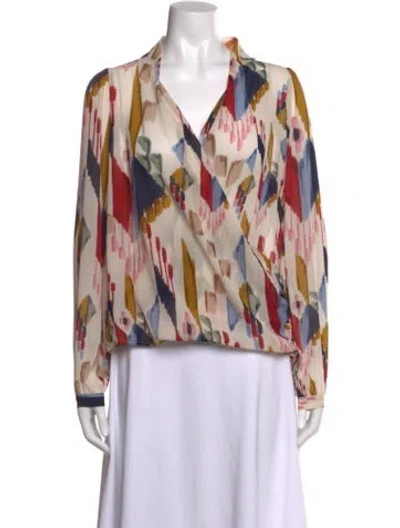 Pre-owned Sézane Printed V-neck Blouse In Neutral