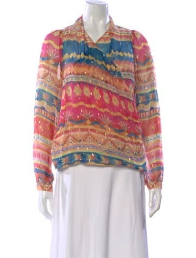 Pre-owned Sézane Printed V-neck Blouse In Pink